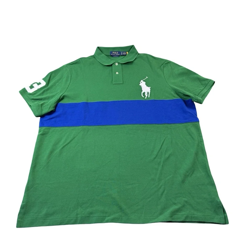 Polo Ralph Lauren Green Blue Colorblock Big Pony Cotton Polo Size XL #3 NWOT